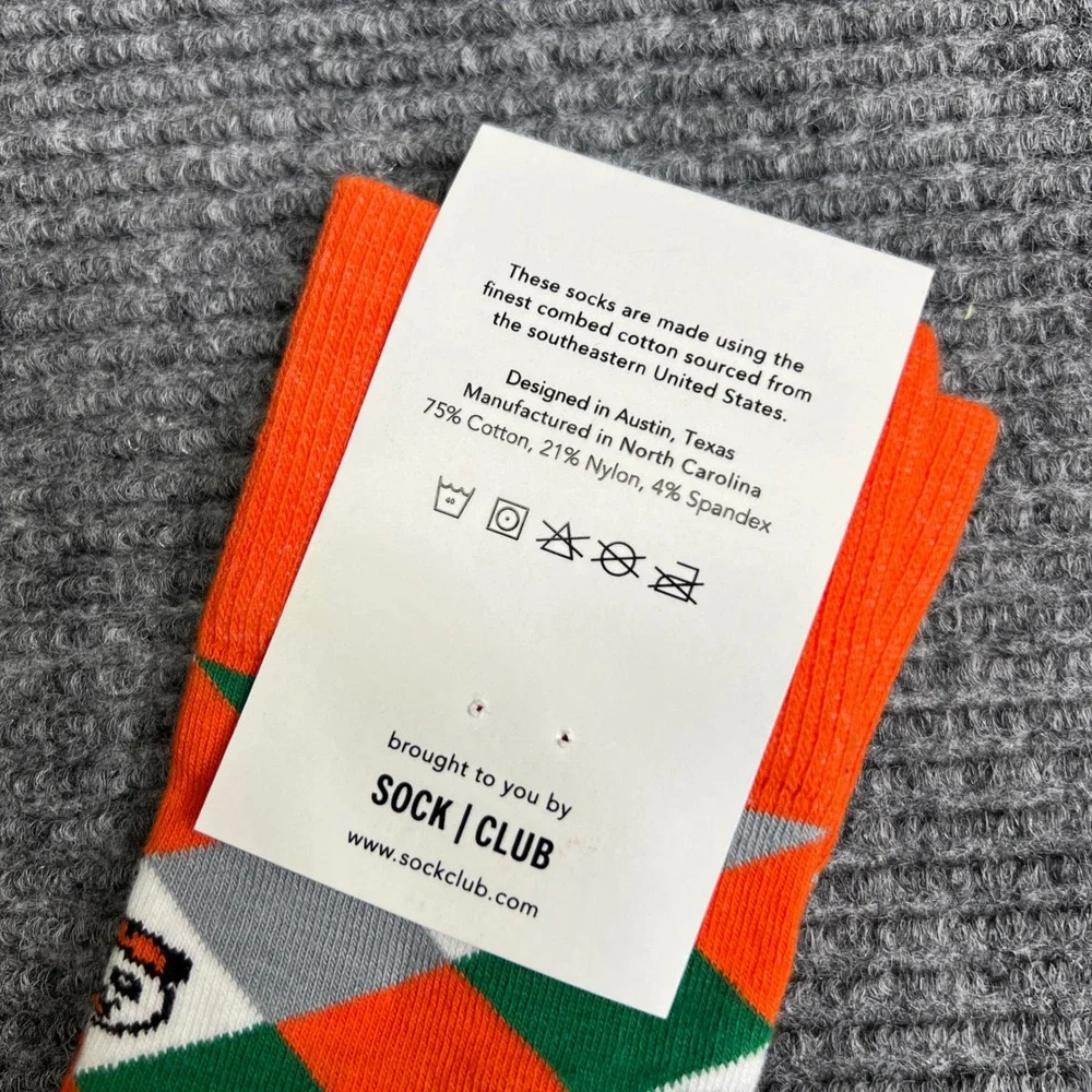 Ridepanda Sock Club Argyle Panda Crew Socks Orange Green Grey Made in USA NEW
